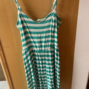 Green white strip summer dress